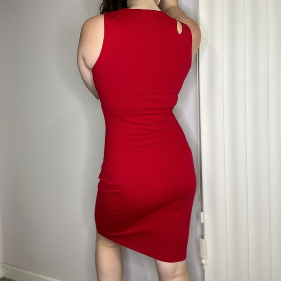 Susana Monaco Red Knee Length Dress Size Small REVOLVE NEW Asymmetric Neckline - Picture 3 of 13